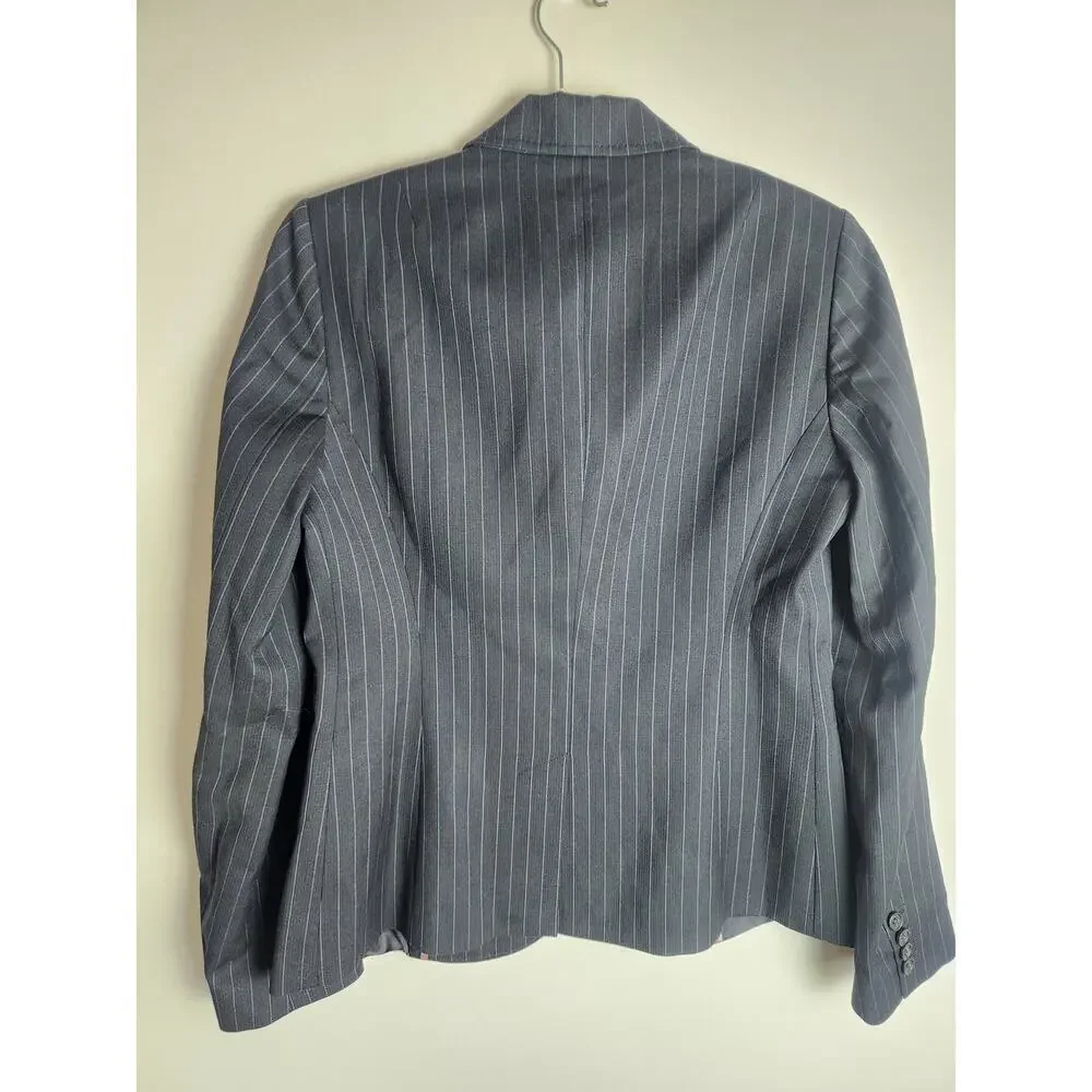 J Crew Vtg womens wool Blazer sz 8 navy pinstripe 1 button academic old money - Picture 3 of 10